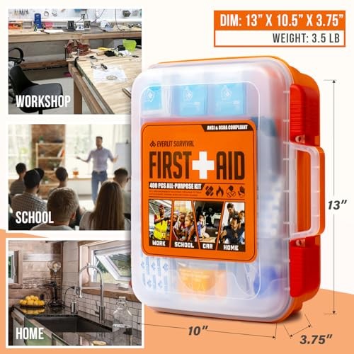 400 Pcs OSHA Compliant First Aid Kit, Wall-Mountable Essential Emergency Kit