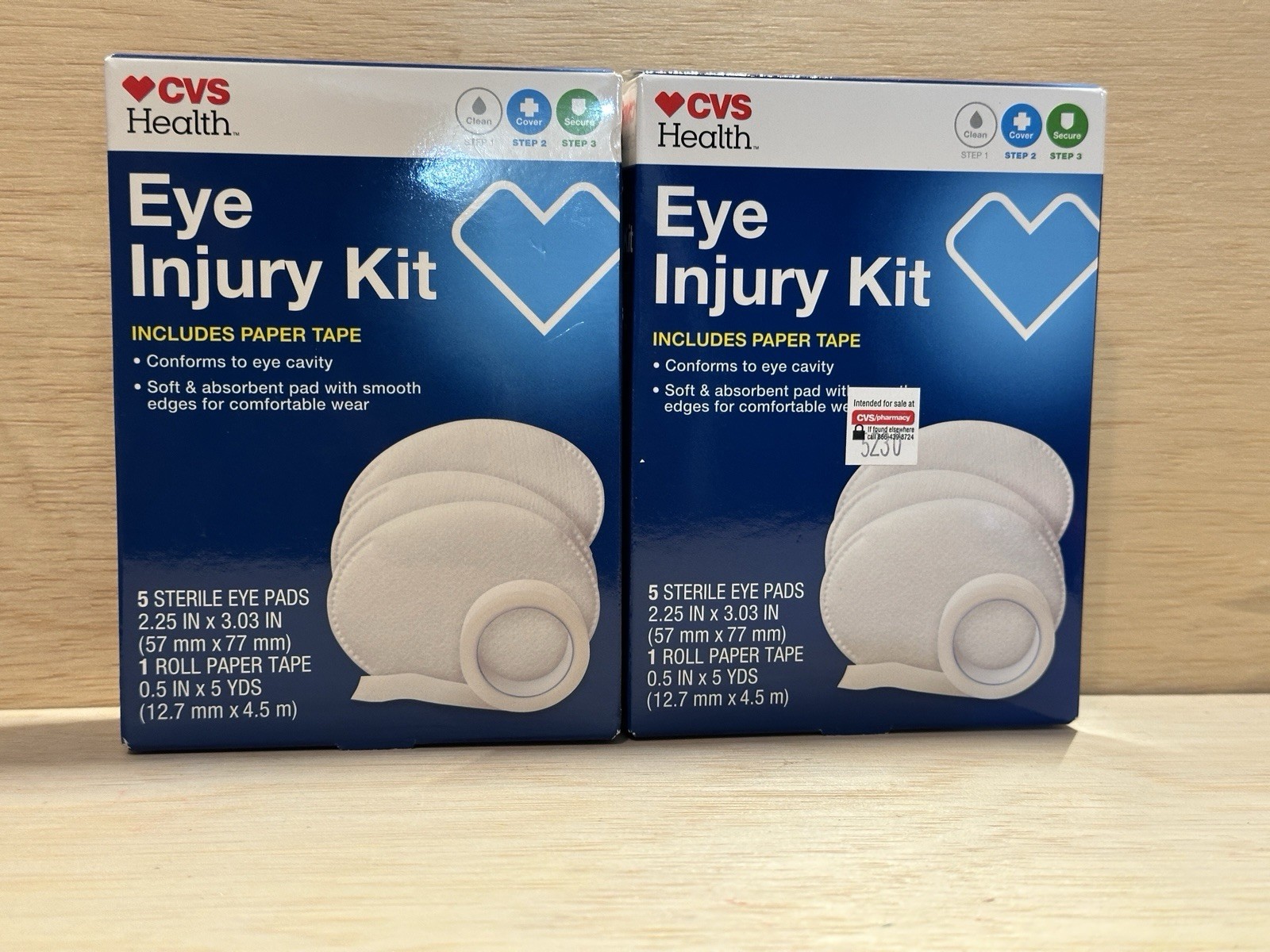 Lot 2- CVS Health Eye Injury Kit- 5 Sterile Eye Pads Each- NIB Sealed