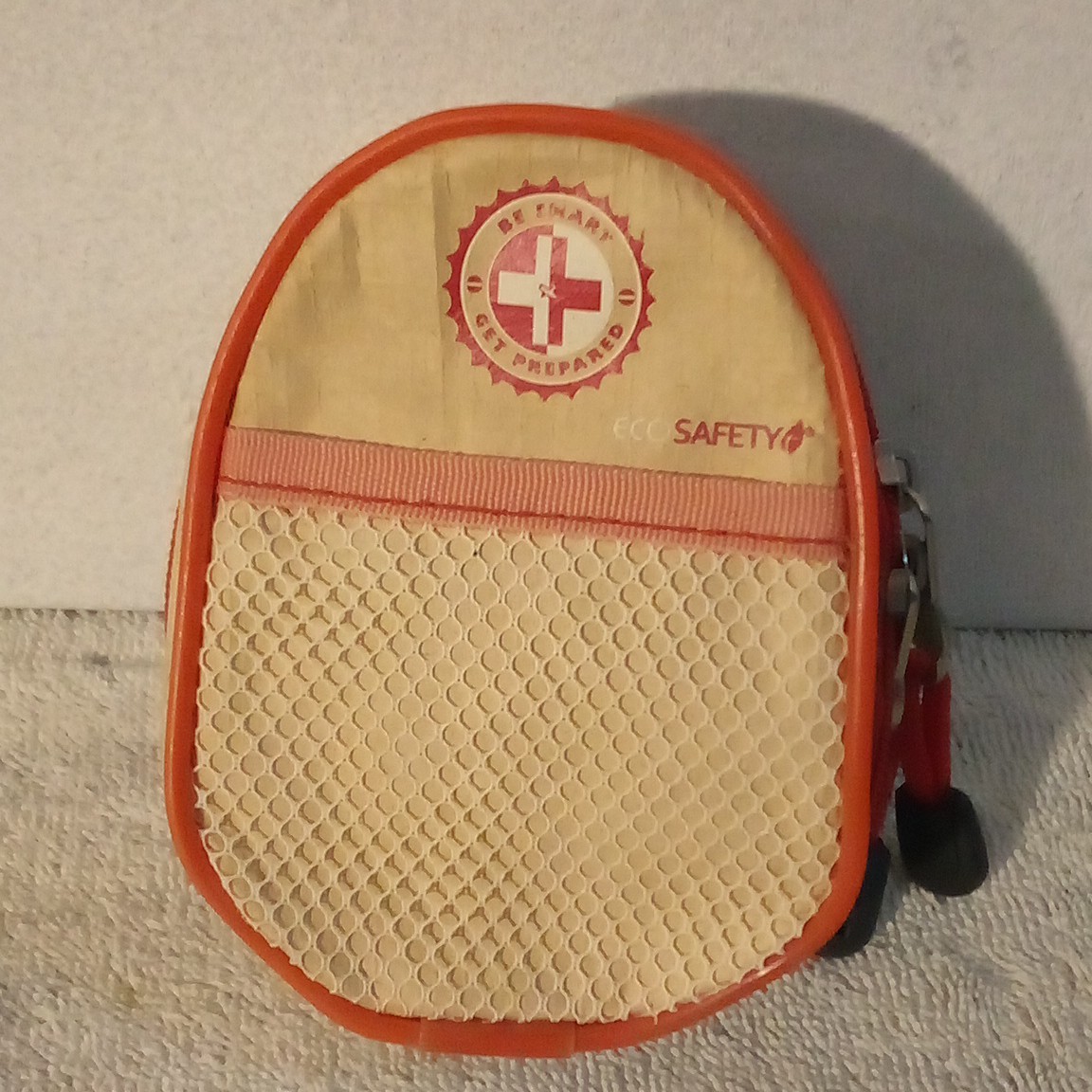 vintage ECO SAFETY Portable First Aid Set Pouch Beige/Red w/ Supplies