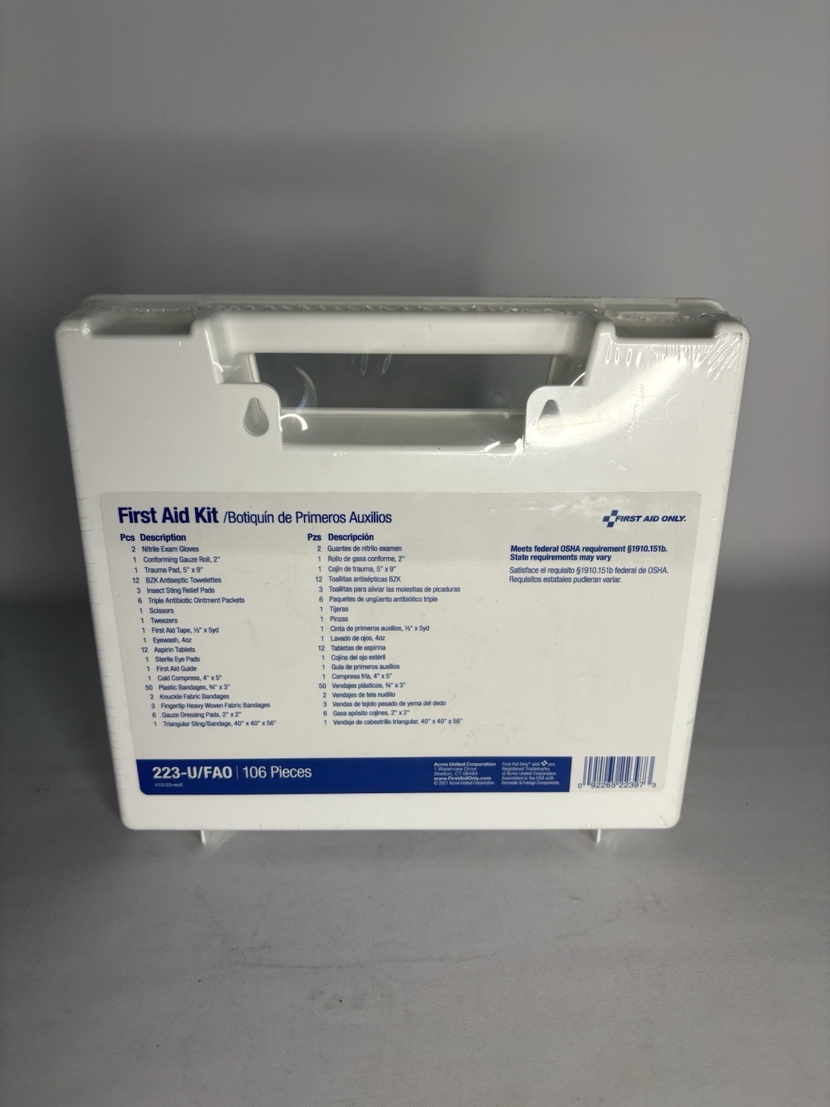 25 Person Bulk Plastic ANSI A, First Aid Kit With Dividers 89 Pieces