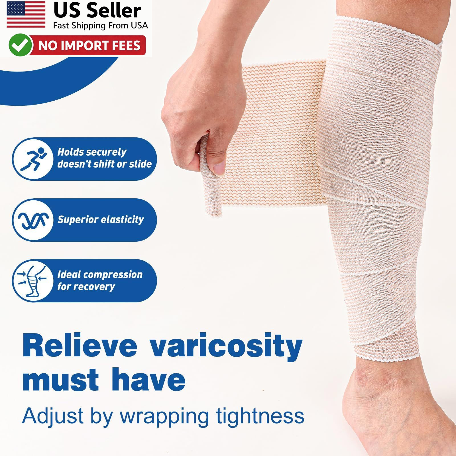 AZEN Premium 5 Pack Elastic Bandage Wrap 6 Inch Compression Wrap Latex-Free USA