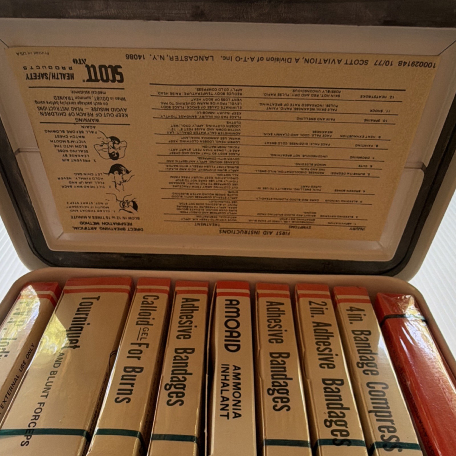 Vintage Scott Portable First Aid Kit with Bandages, Tourniquet, Burn Gel, & Case