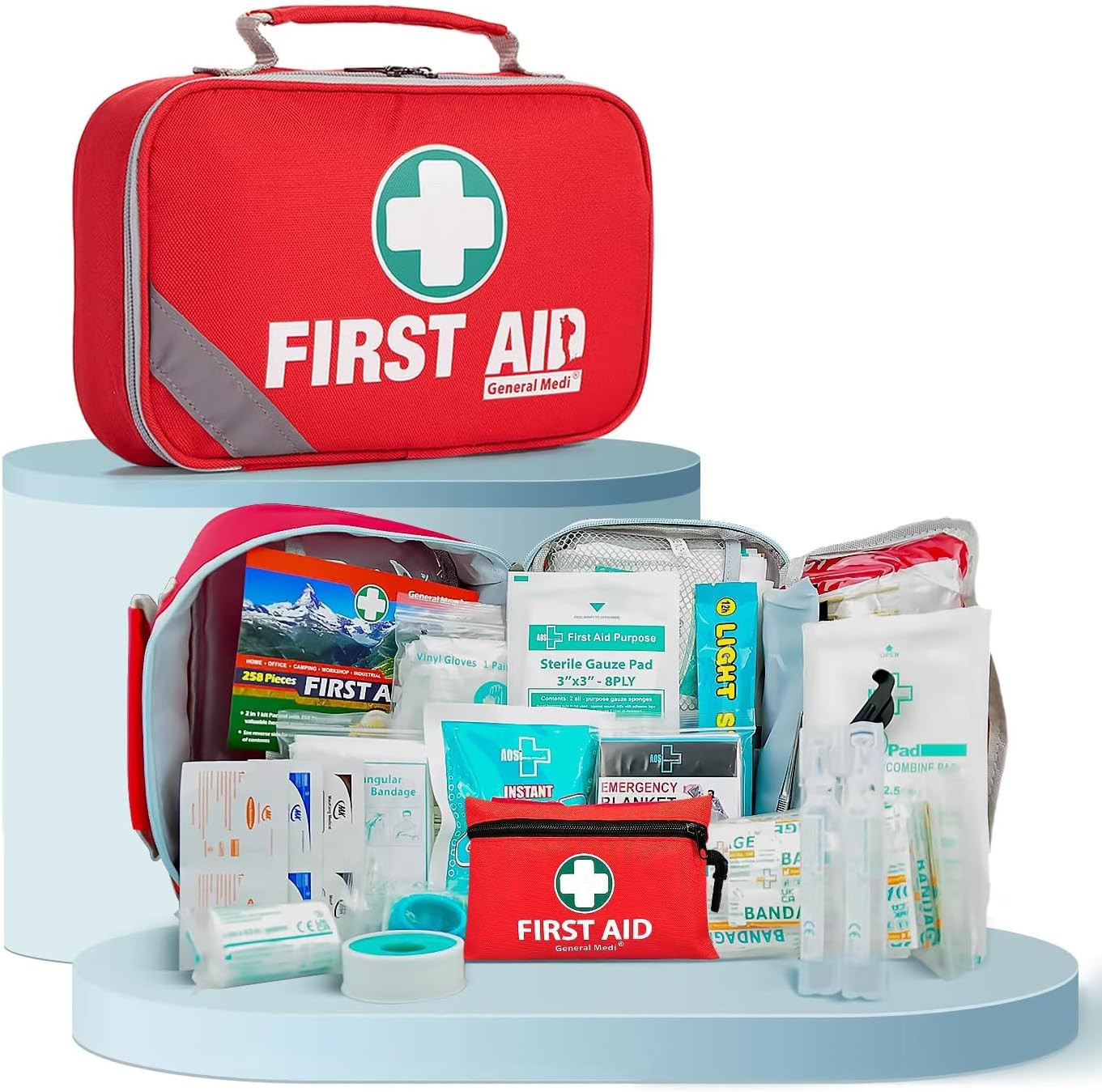 Kit Primeros Auxilios 2 En 1 215 Piezas + Mini 43 Piezas Manta Emergencia Viaje