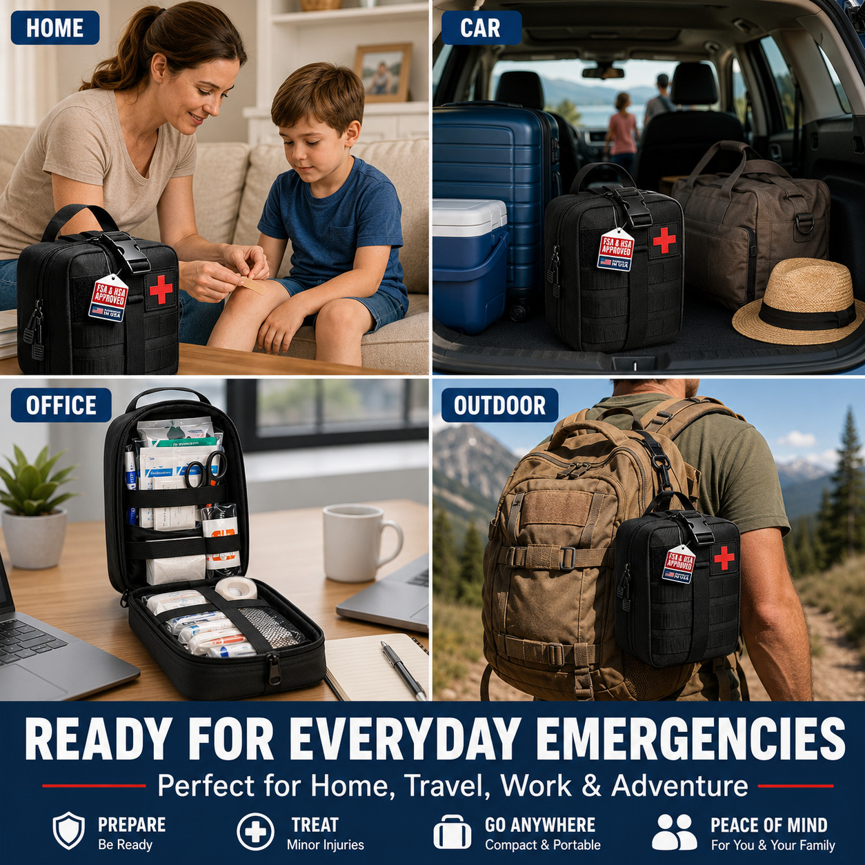 Portable Trauma First Aid Kit with Tourniquet for Hiking, Car & Home