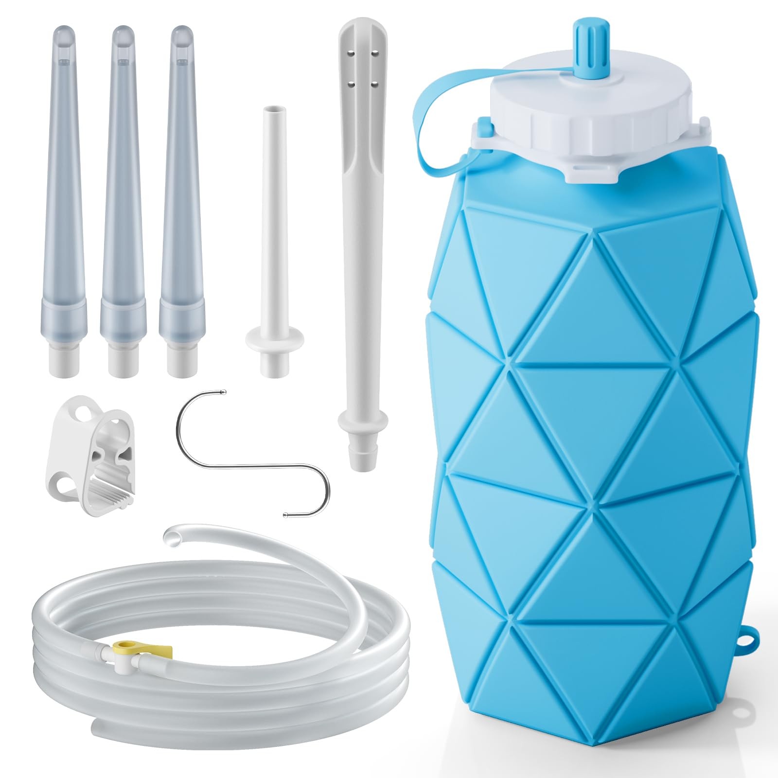 GNEGKLEAN Collapsible Silicone Enema Bag Bottle with 5.2ft Hose, 5 Blue