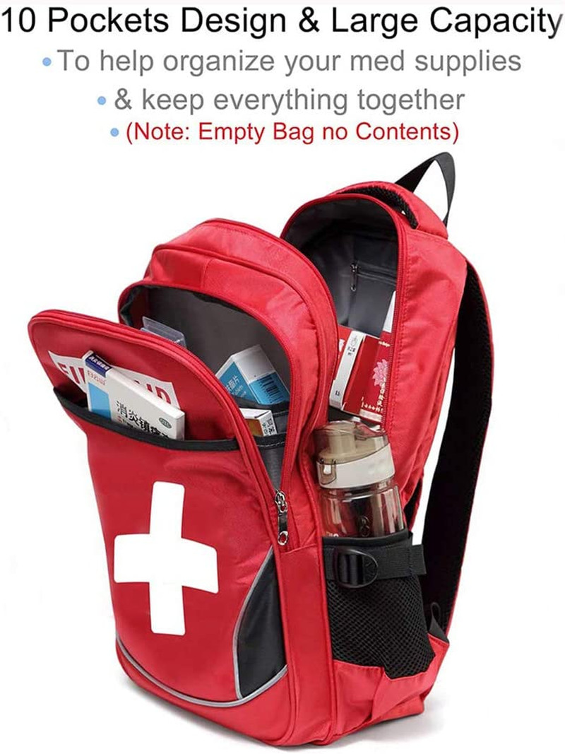 Empty First Aid Bag Red Medical Bag Trauma Bag Waterproof for Traveling & Hiking