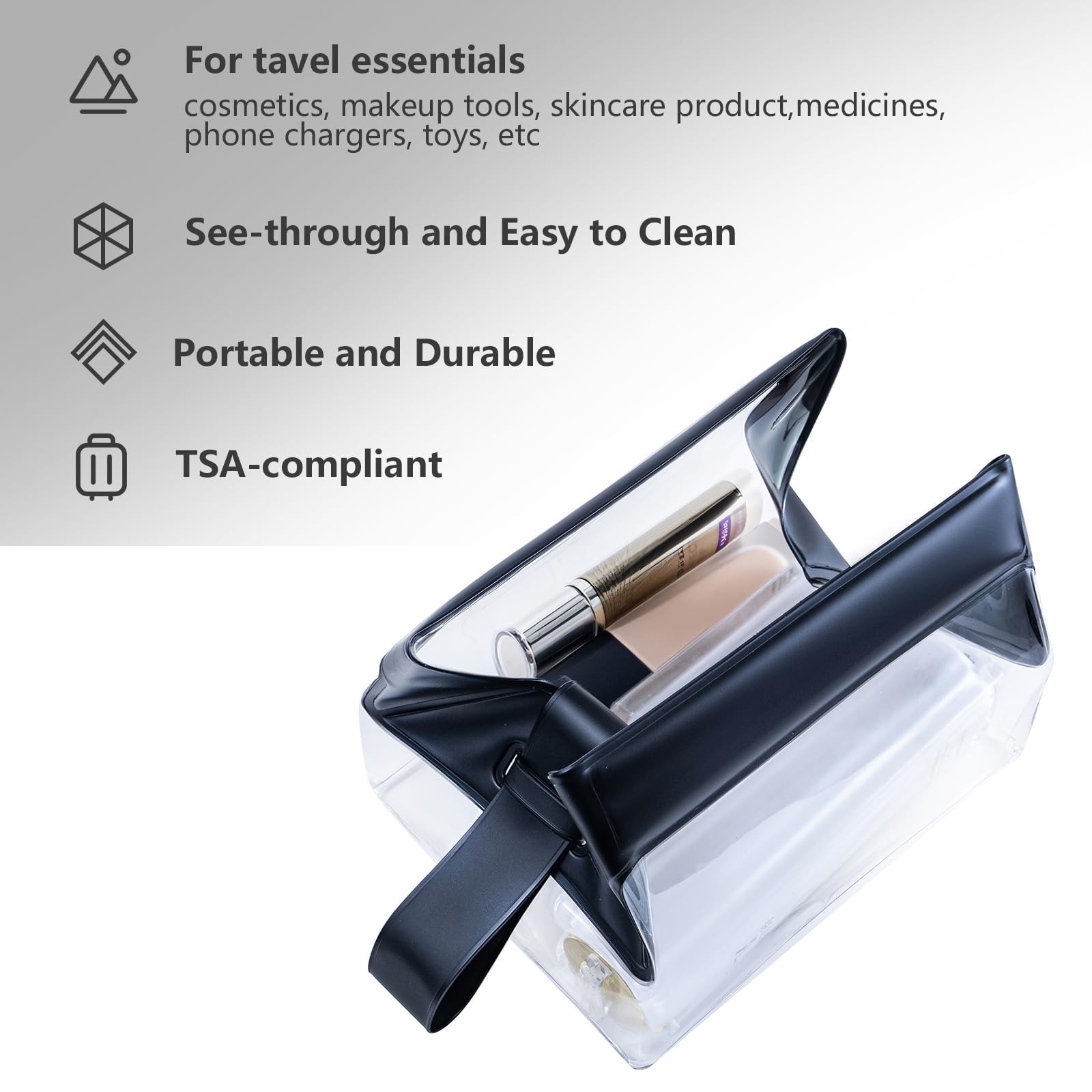 Uriyesobida TSA Approved Clear TPU Toiletry Bag with Magnetic Closure Black