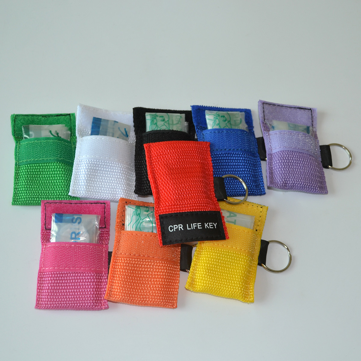 9 colors CRP Face Shield Nylon Keychain Pouch Printed cpr Bag Valve shield