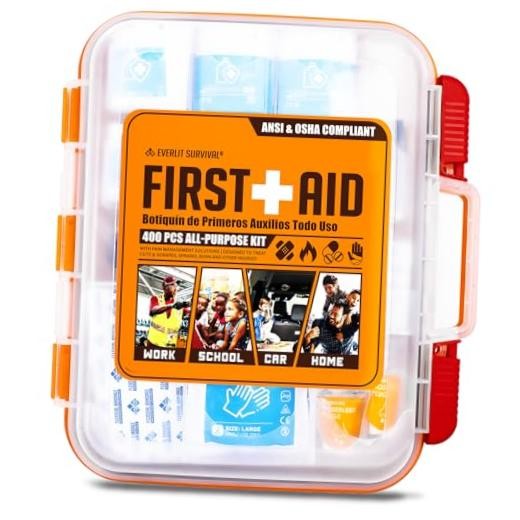 400 Pcs OSHA Compliant First Aid Kit, Wall-Mountable Essential Emergency Kit