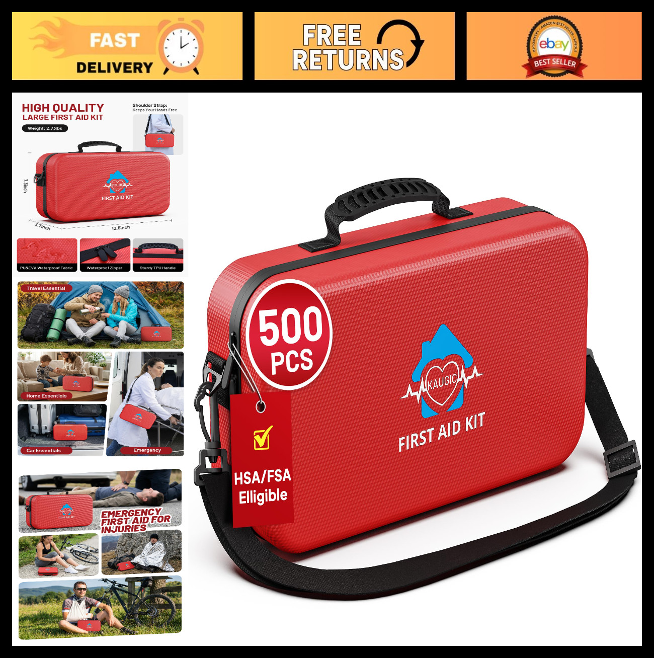 500 Pcs Waterproof First Aid Kit for Travel, Camping, Home, Car & Outdoor Use