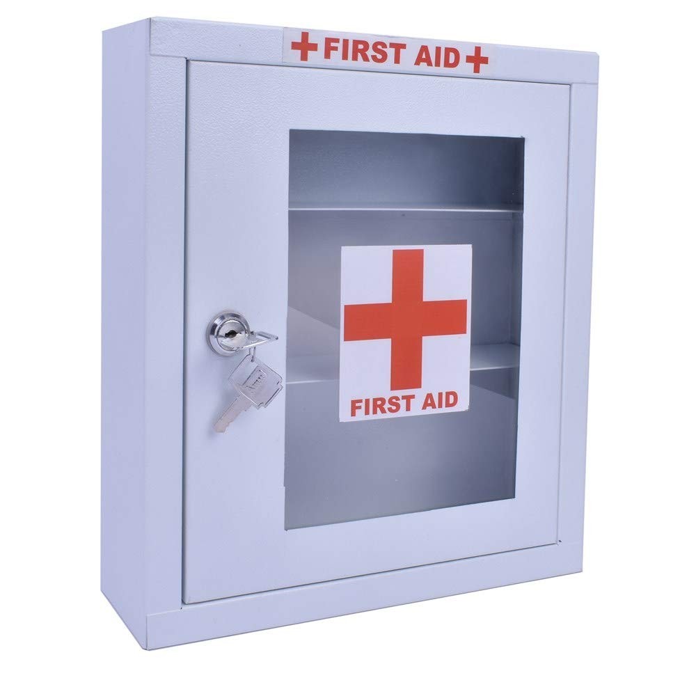 First Aid Box Medicine Storage Box For Home School Office with Key Lock White