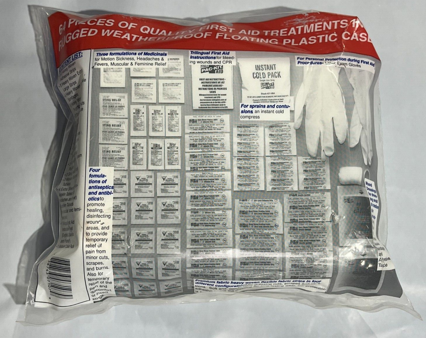 64 Piece Small First Aid Kit Hard Shell Case Travel Hiking, Camping, Car, Home