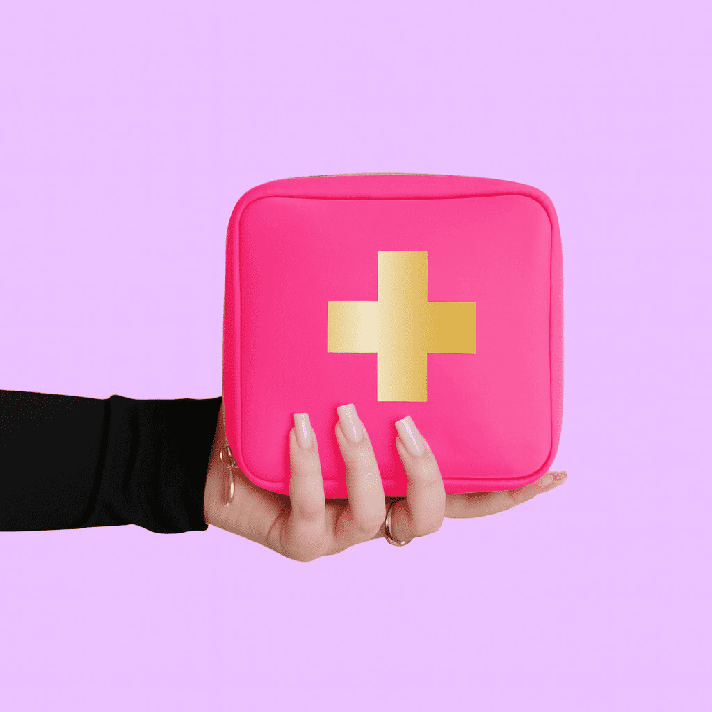 BLINGSTING Car First Aid Kit – 90 Pieces Included,Pink,1 Count,5 in x 5 in 2 in
