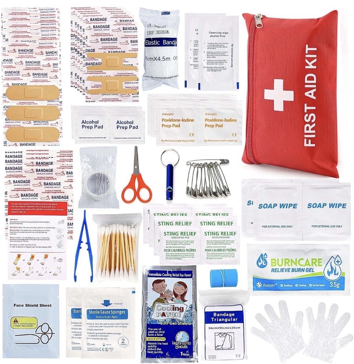 First Aid Kit Emergency Supplies Red Pouch Portable Medical Organizer 107 PCS