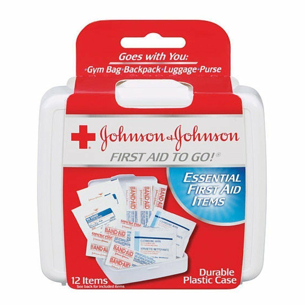 Johnson & Johnson Red Cross First Aid To Go Kit w/ 12 Items 1 Kit Plastic Case