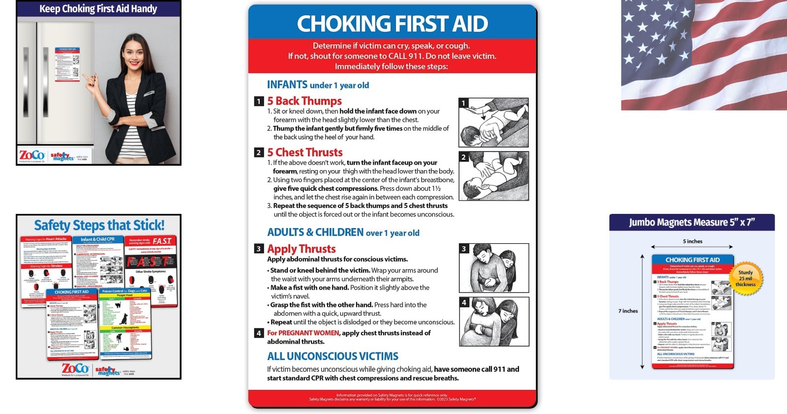 Heimlich Maneuver Instructions Magnet – Essential Choking First Aid 5"x7"