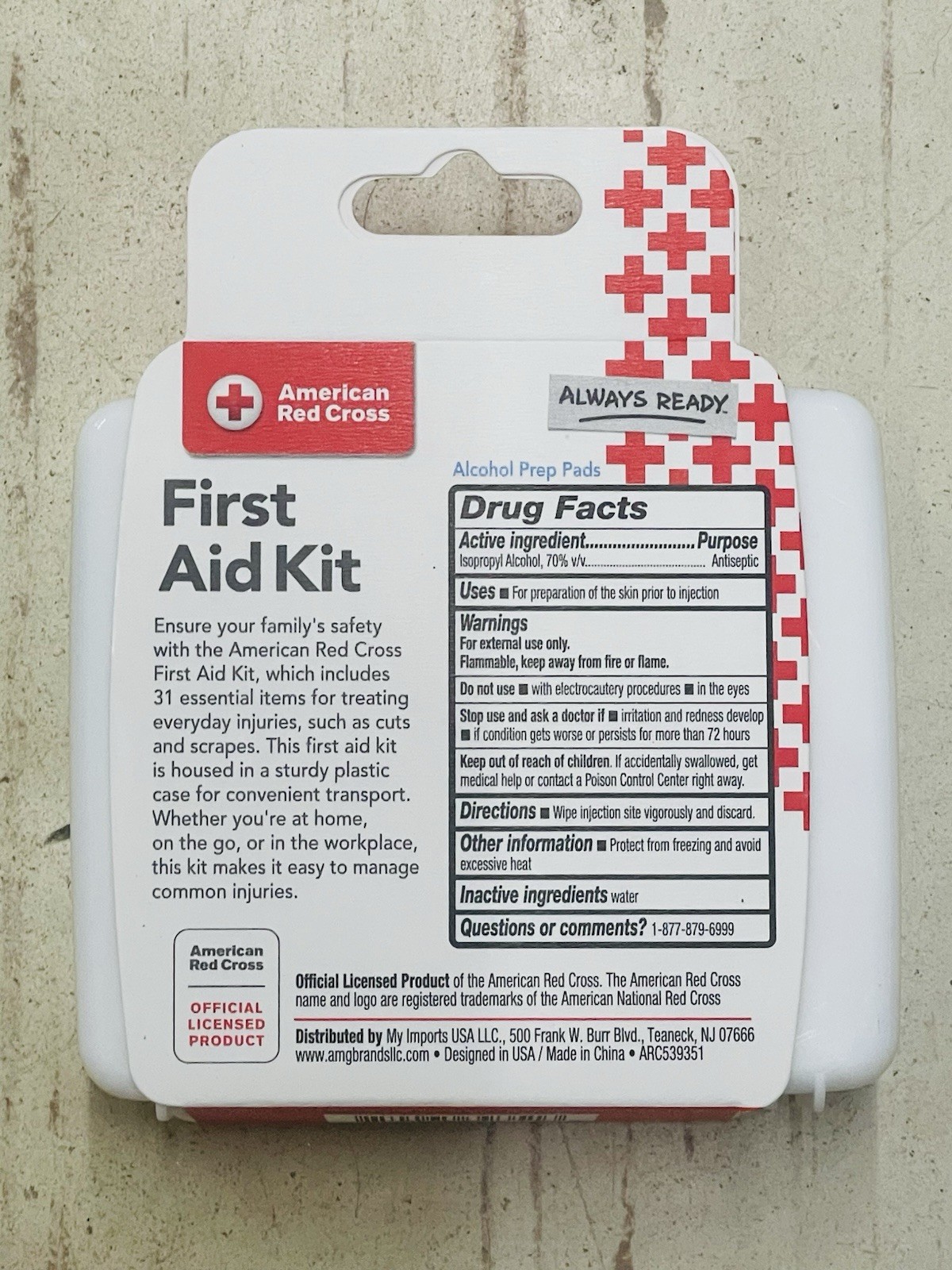 American Red Cross Portable First Aid Kit 31 Pieces White Red Adhesive Bandages