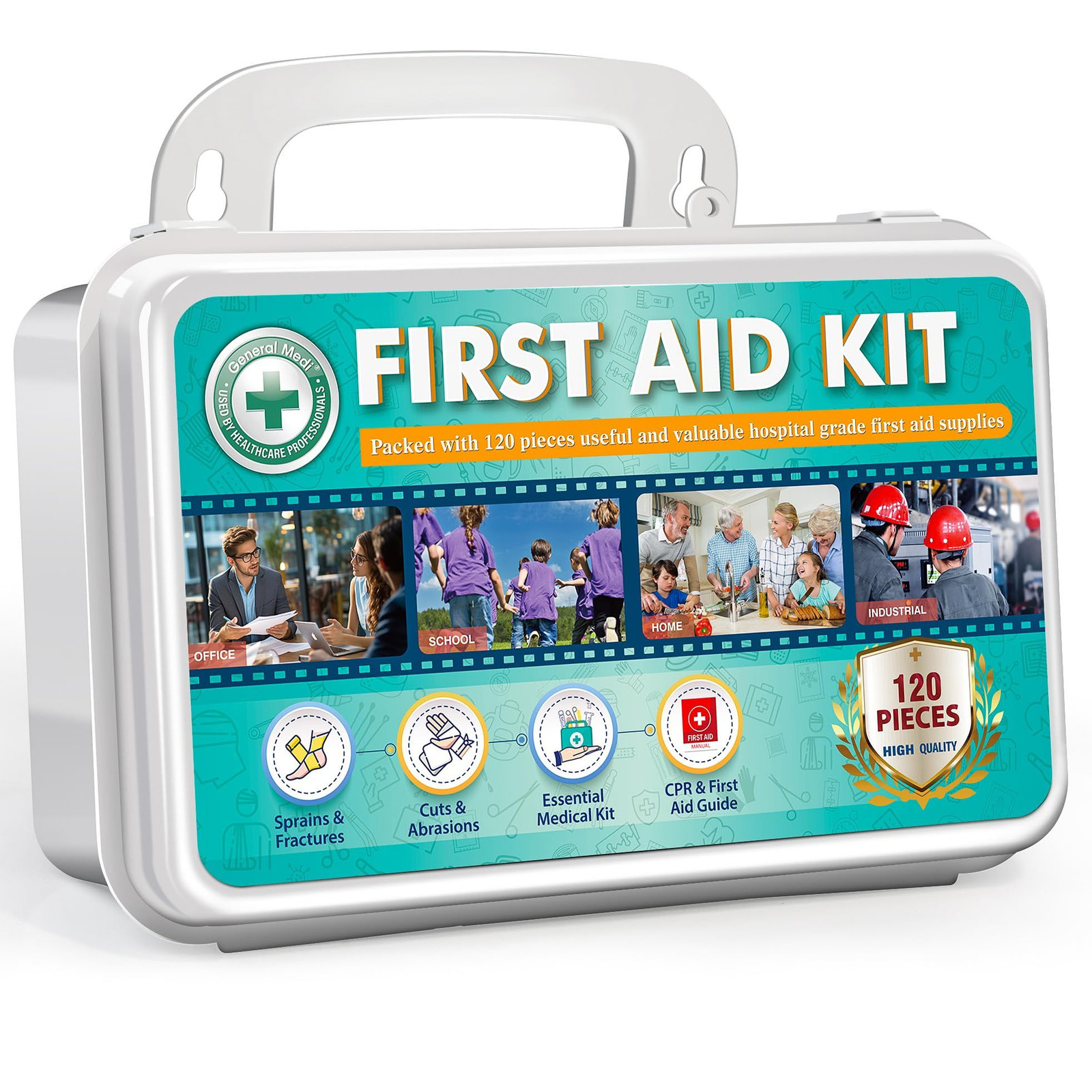 General Medi 120 Pieces Hardcase First Aid Kit – 120 Pieces, White
