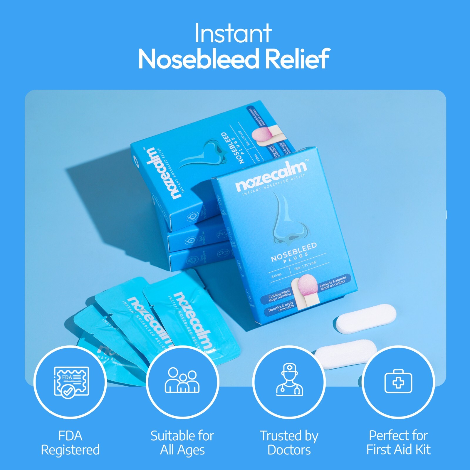 NozeCalm Nose Bleed Stopper – 6 Count