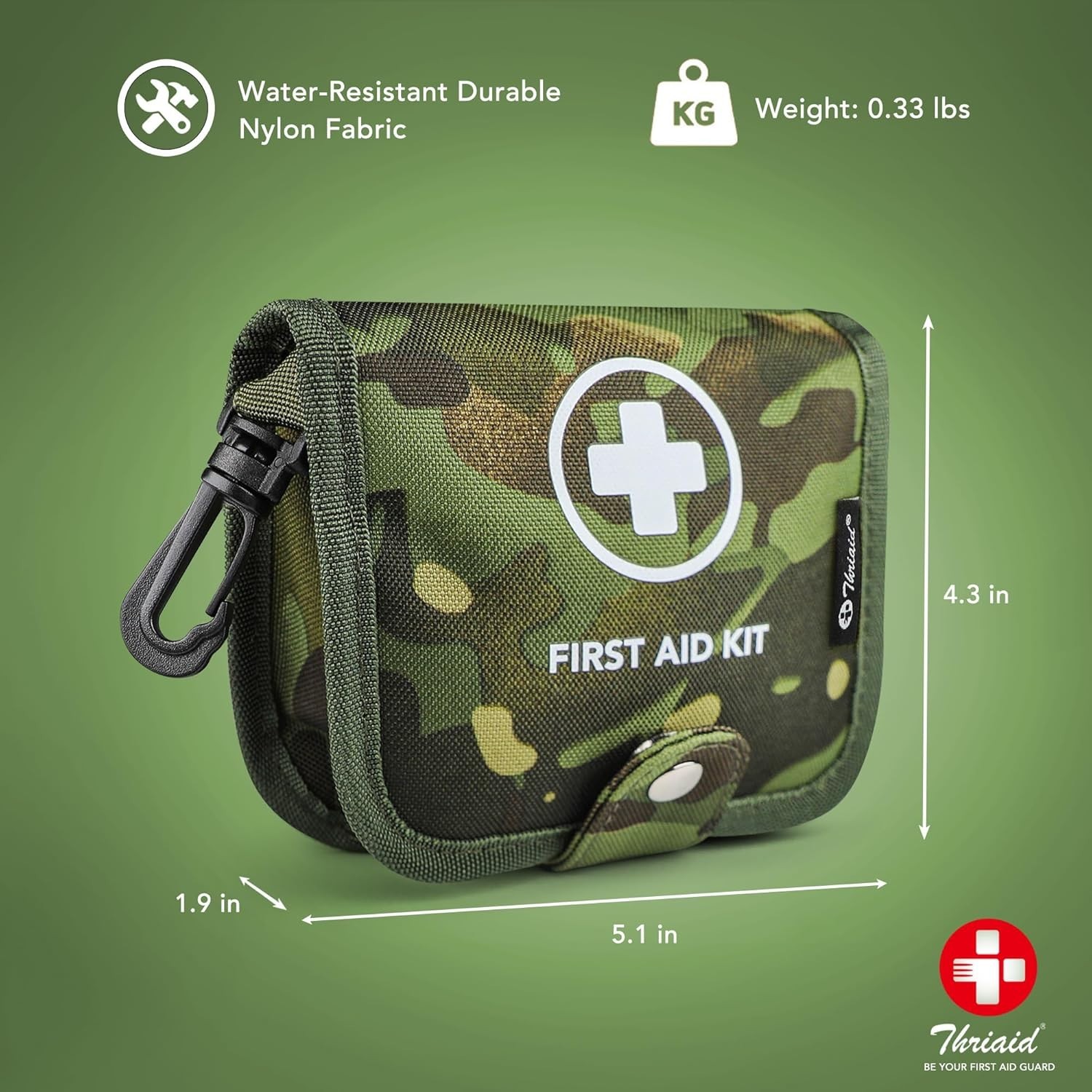 Small First Aid Kit, 100 Pieces Water-Resistant Organized Pouch (Camo Green)