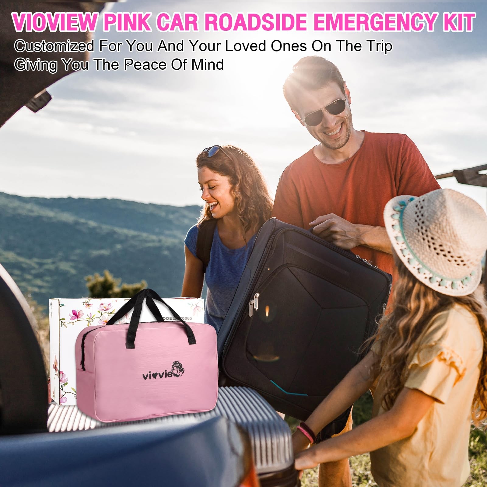 vioview Roadside Emergency Car kit for Vehicles, with 4 in 1 Inflatable Pink