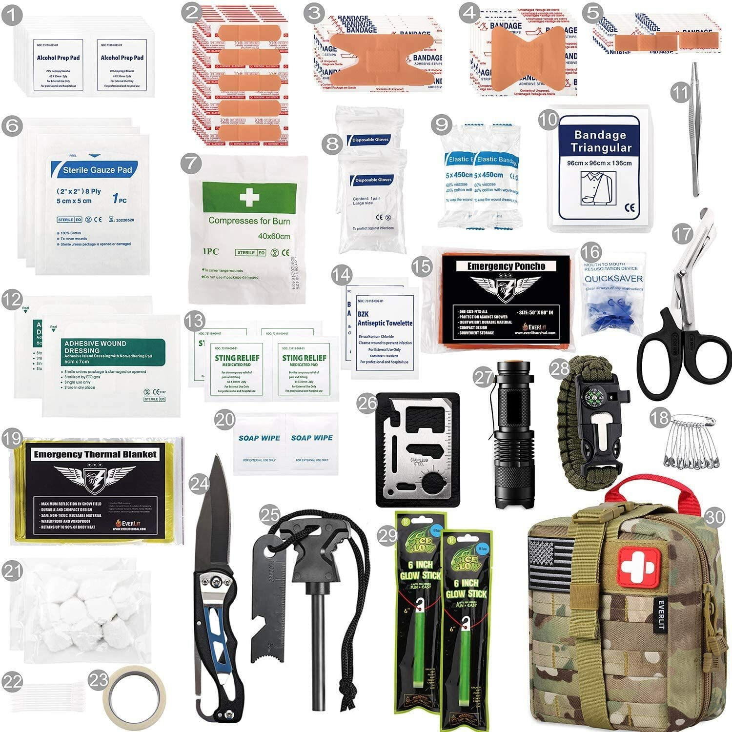Emergency Survival First Aid Kit Trauma Bag Camping Hunting Tactical Combat SOS