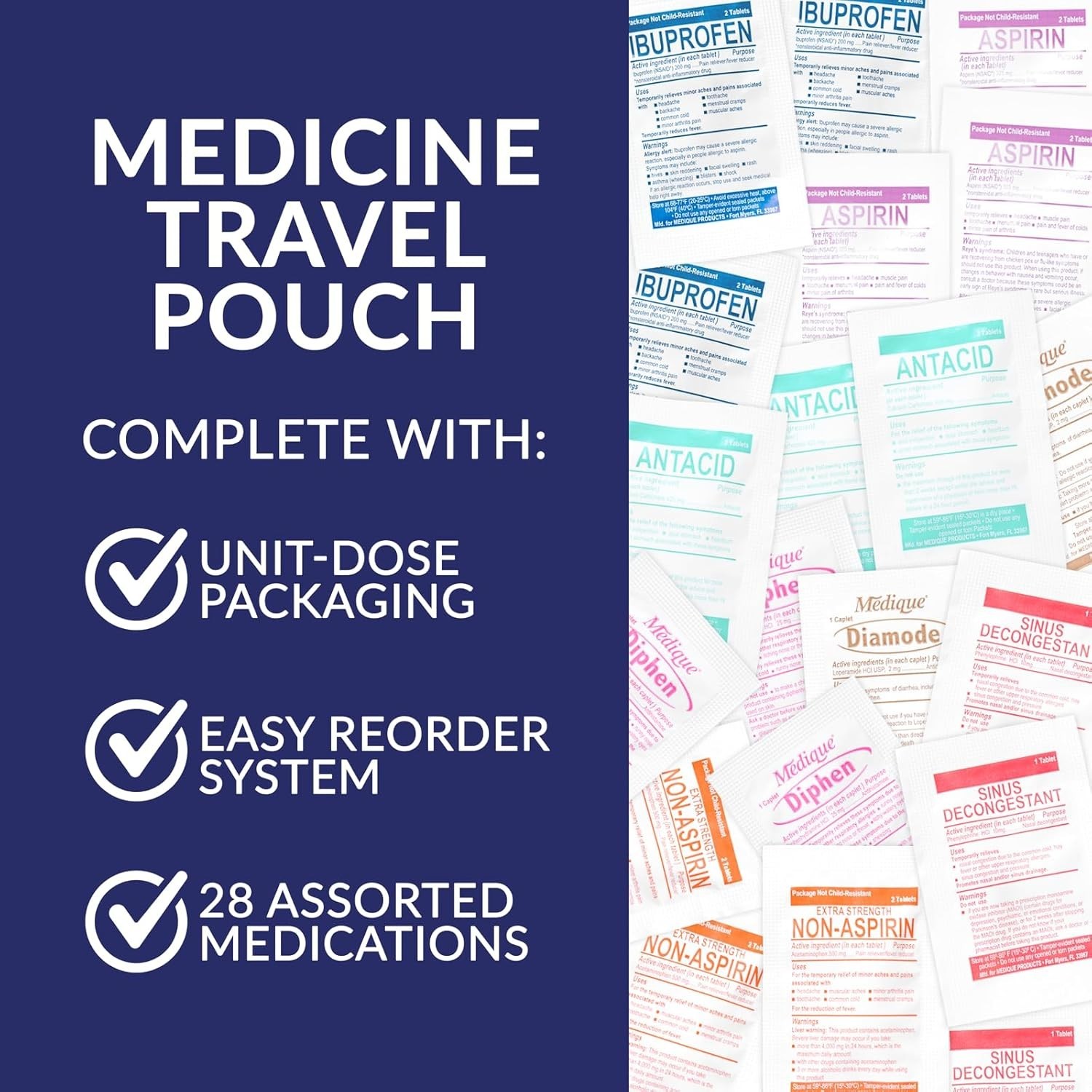 Compact First Aid Kit Refill for Travel – Includes Essential OTC Medications
