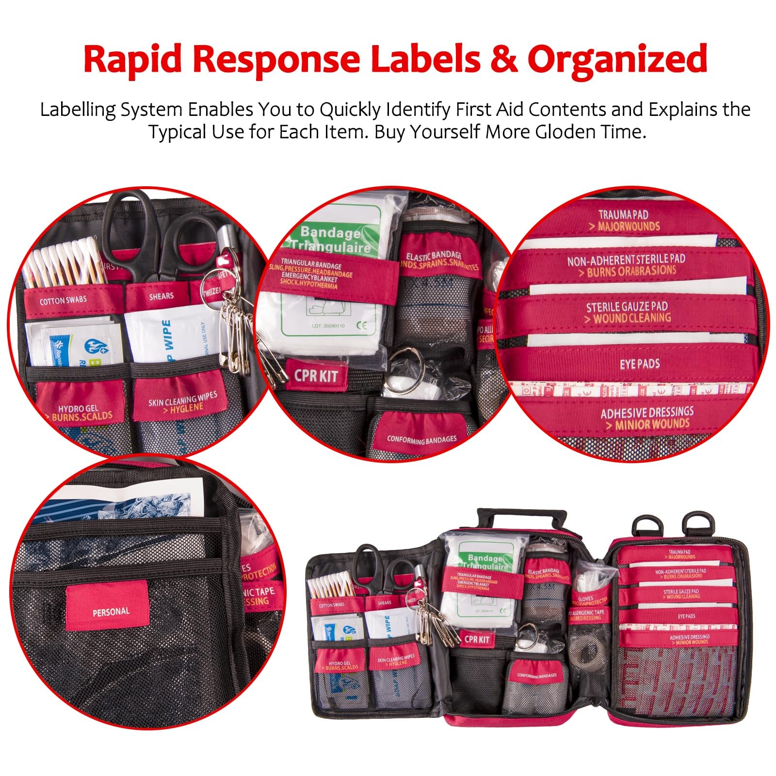 First Aid Kit, Trauma First Aid Kits with Labelled Compartments Molle System, Pr