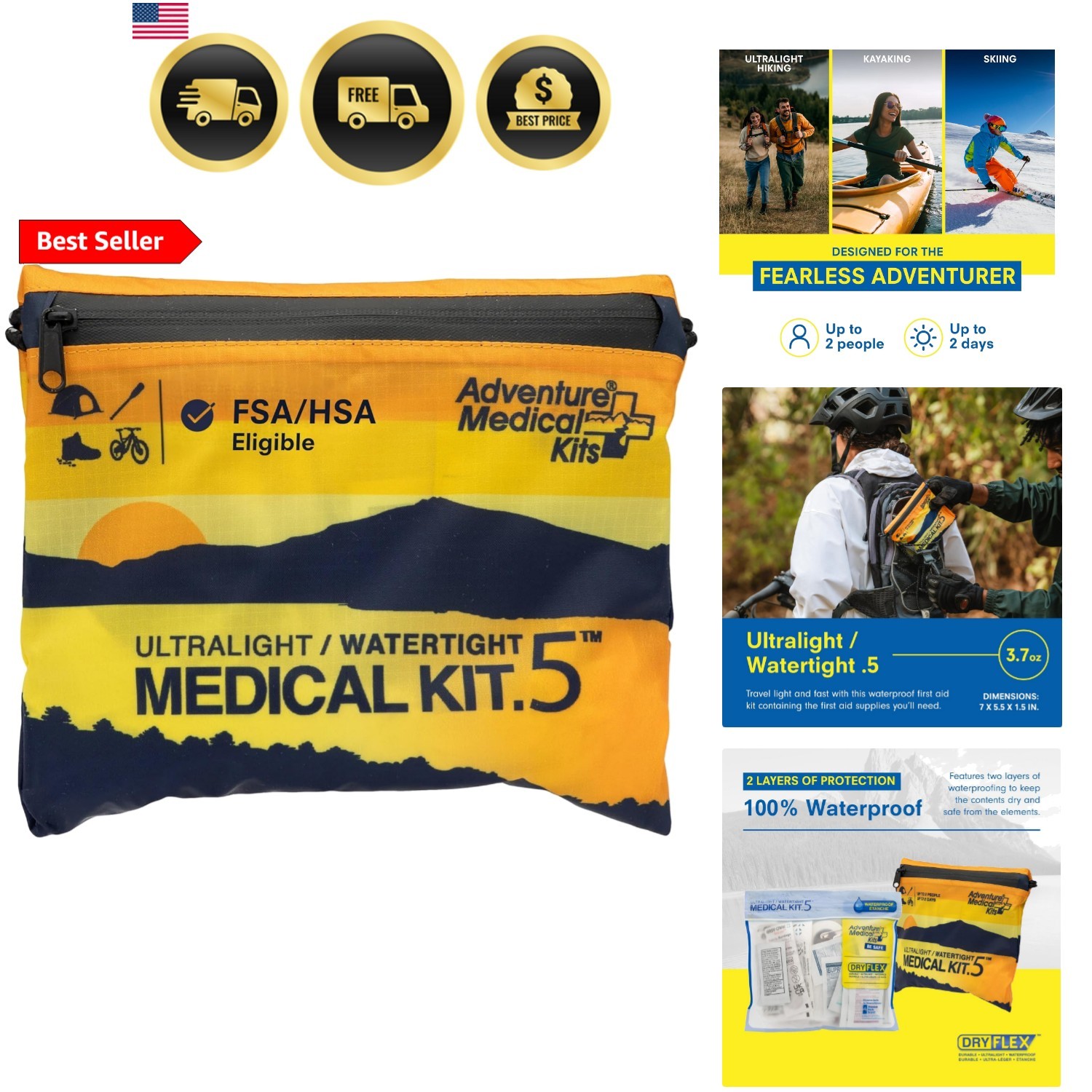 Adventure Medical Kit Ultralight/Watertight Medical Kit .5 – Up to 2 People, …