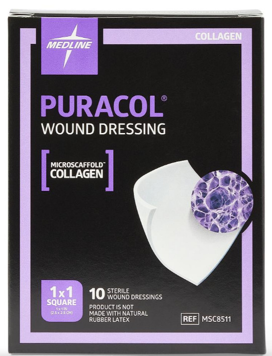 Medline Puracol Collagen Wound Dressing, 1" x 1" Box of 10- MSC8511