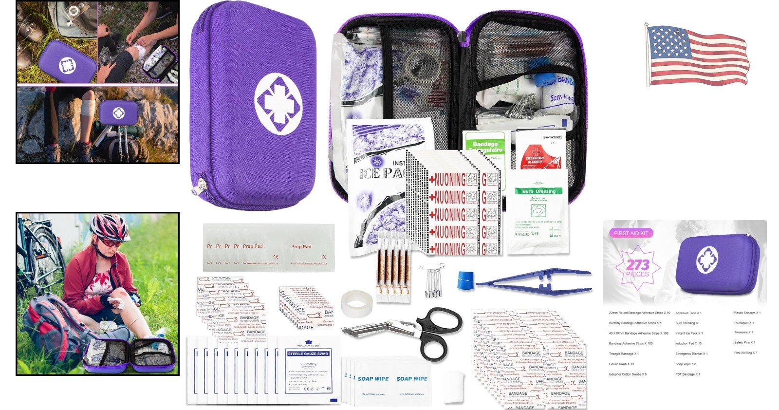 273 Durable Emergency Supplies in a Compact Purple First Aid Kit for Easy Access