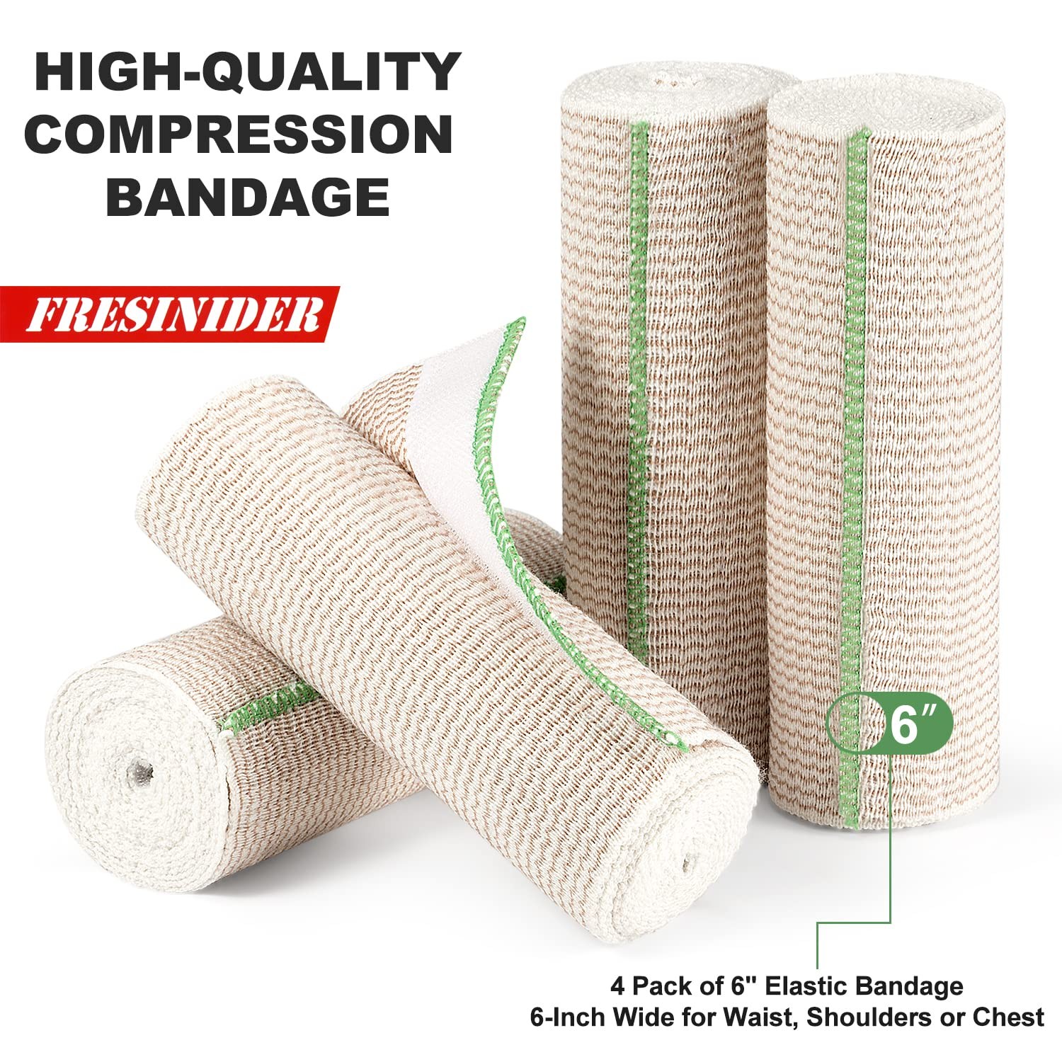 FRESINIDER Premium Elastic Bandage Wrap, 4 Pack 6" × 4.5 6 Inch, X 4