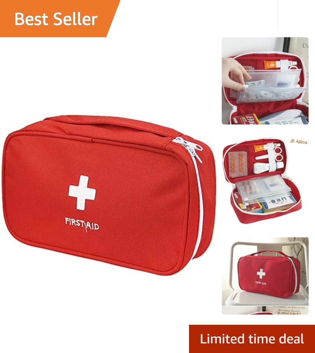 Durable Red First Aid Kit Pouch – Organized Medical Storage for Family Safety