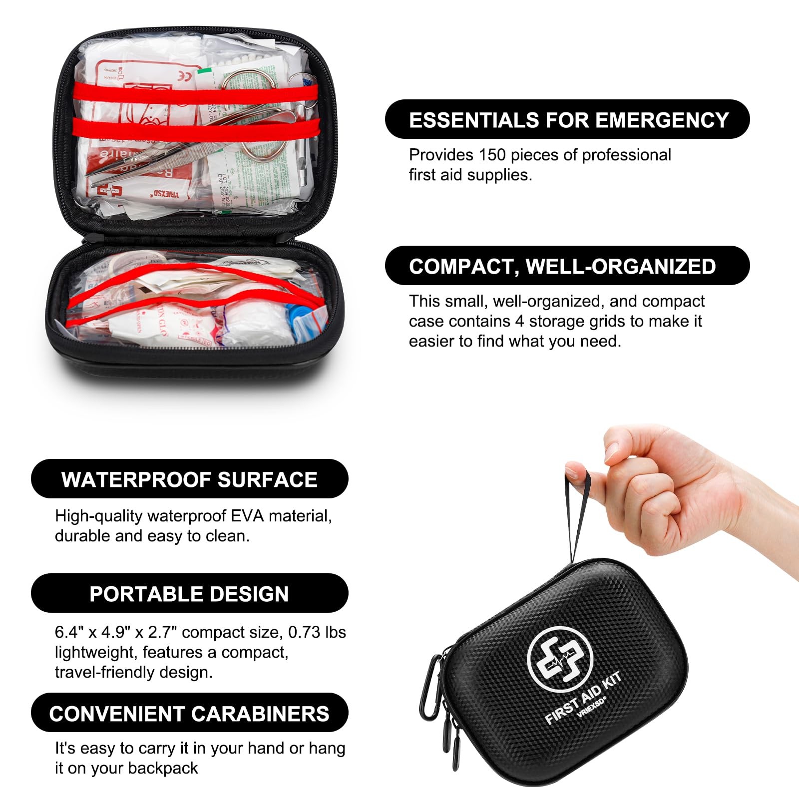 First Aid Kit Small Waterproof Medical Supplies Portable Travel Camping Car 150
