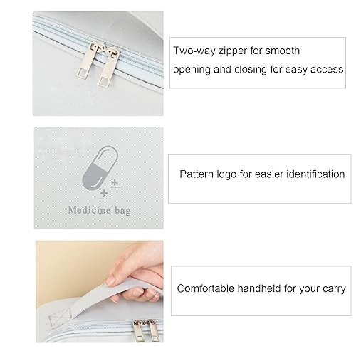 Large First Aid Bag Empty, Portable Travel Pill Bag Double Zipper First Gray