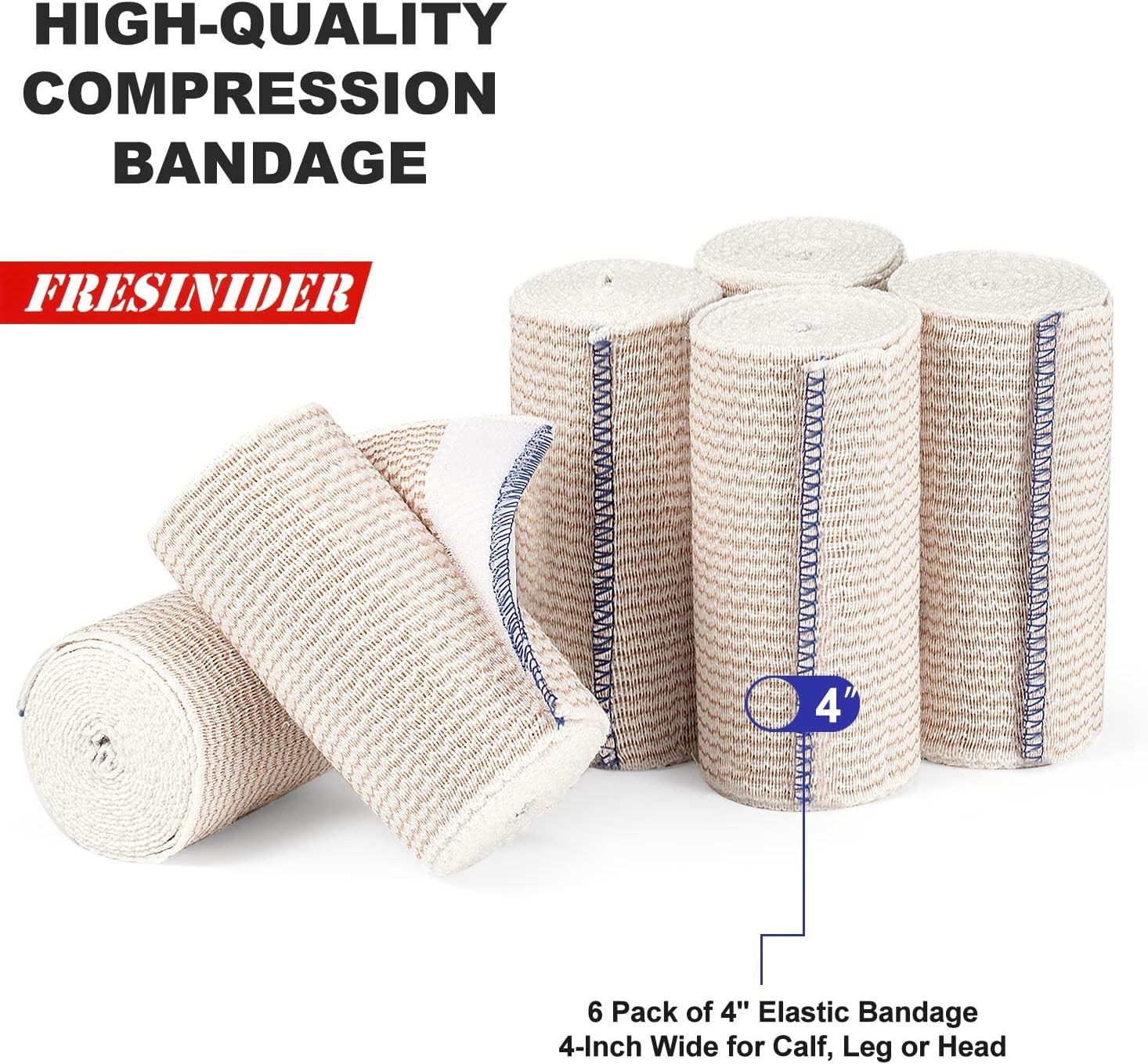 Premium Elastic Bandage Wrap, 6 Pack 4" Cotton Latex Free 4" X 6