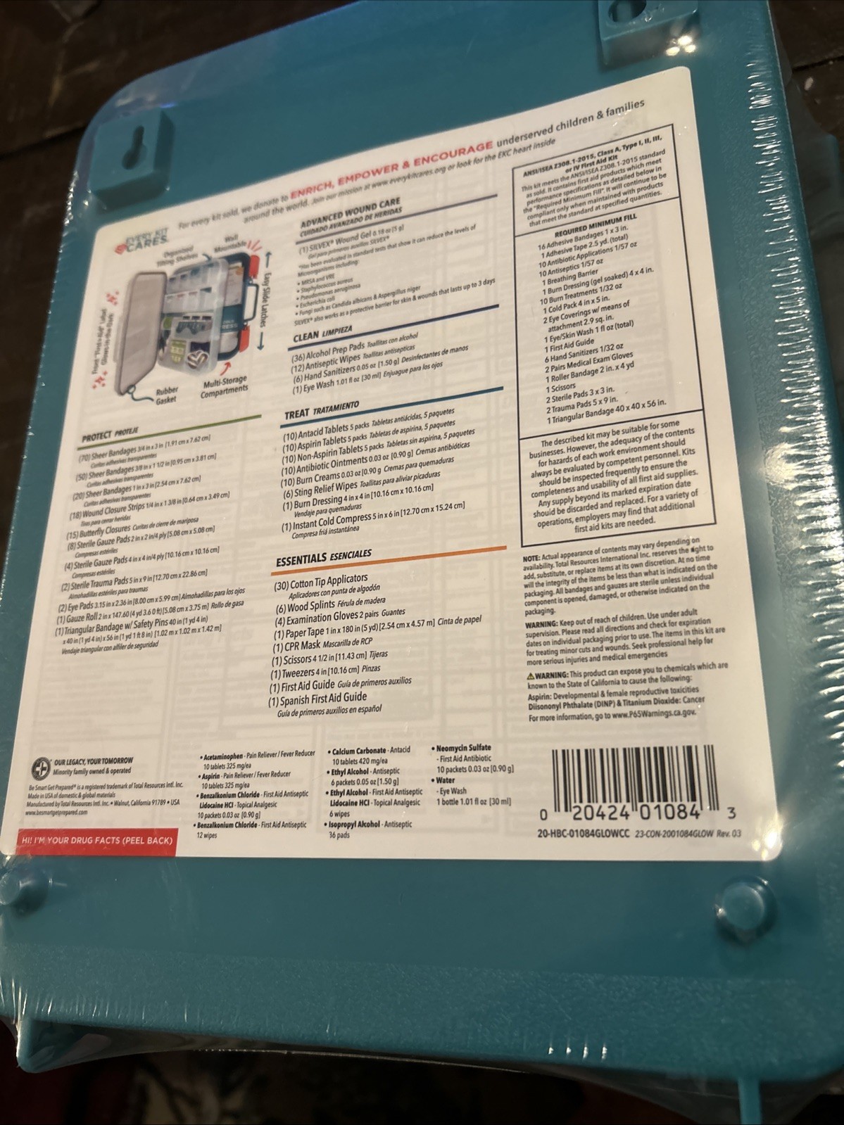 First Aid Kit, Hard Teal Case 351 Pieces Exceeds OSHA & ANSI Guidelines, Sealed