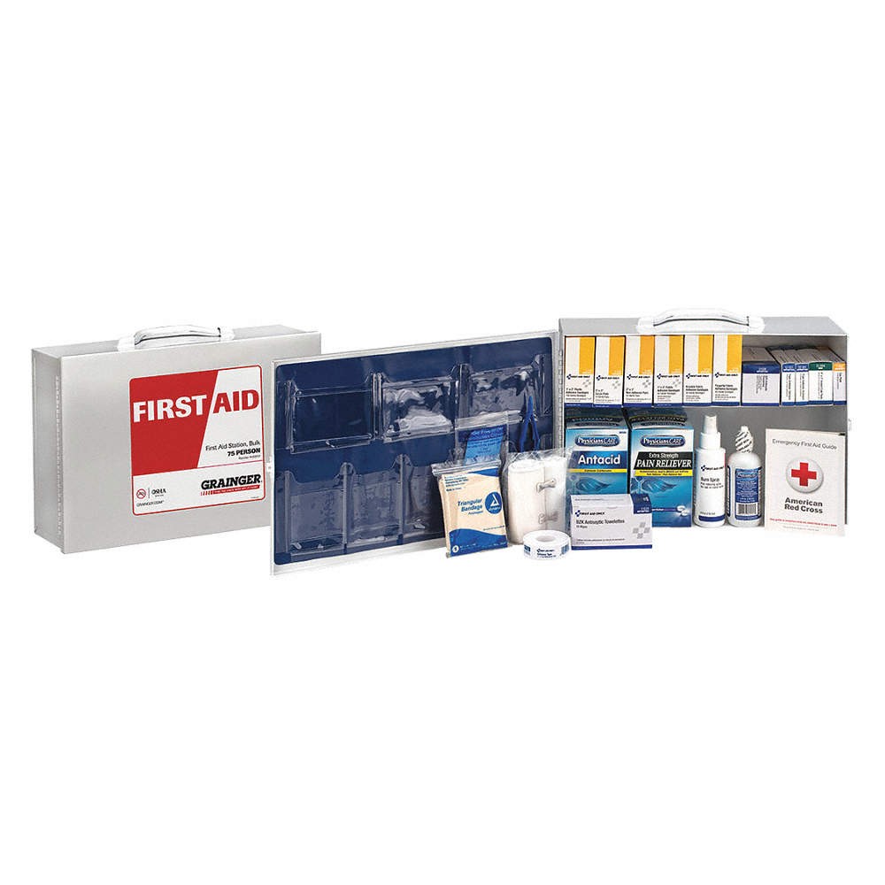 GRAINGER APPROVED 59031 FirstAidKit w/House,355pcs,16×5 1/8",WHT 480F91