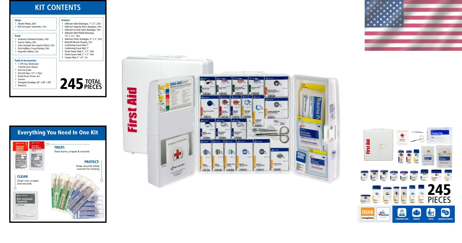 Durable 50-Person OSHA First Aid Kit – 245 Pcs SmartCompliance Plastic Cabinet