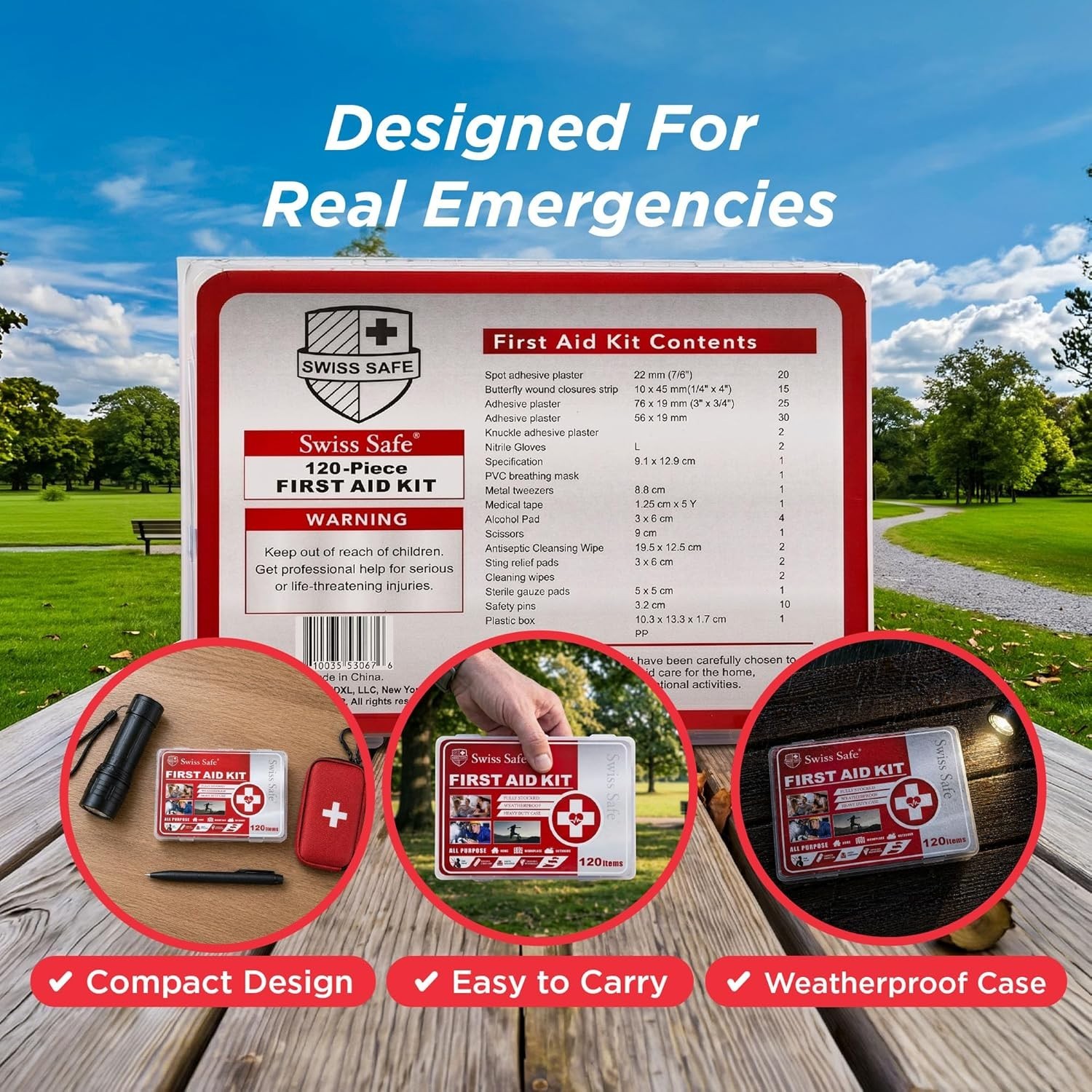 Compact 120-Piece Hard Shell Mini First Aid Kit for Travel & Outdoor Emergencies
