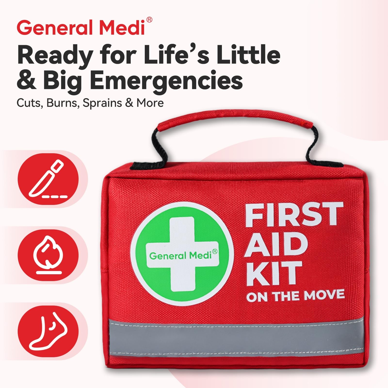 General Medi First Aid Kit 150 Pcs Small Compact Emergency Bag Travel Home Car