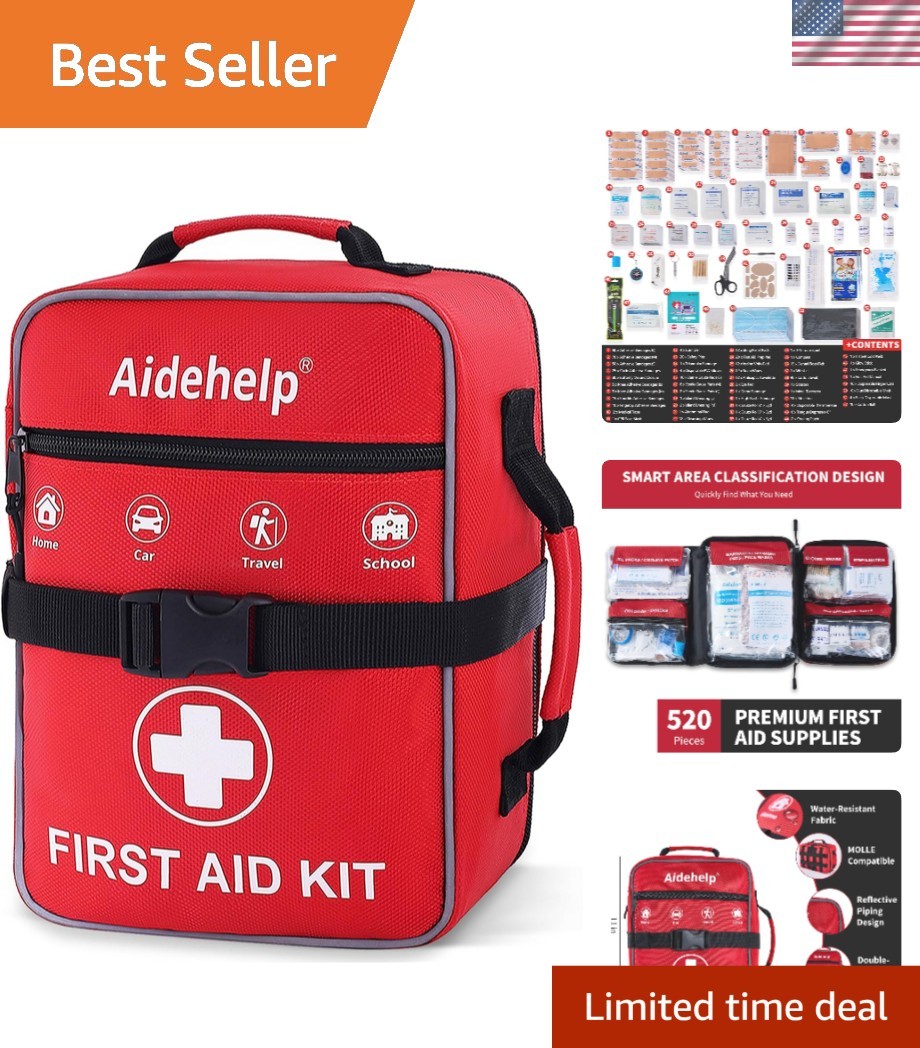 Comprehensive 520-Piece First Aid Kit – Organized Medical Supplies for All Ages