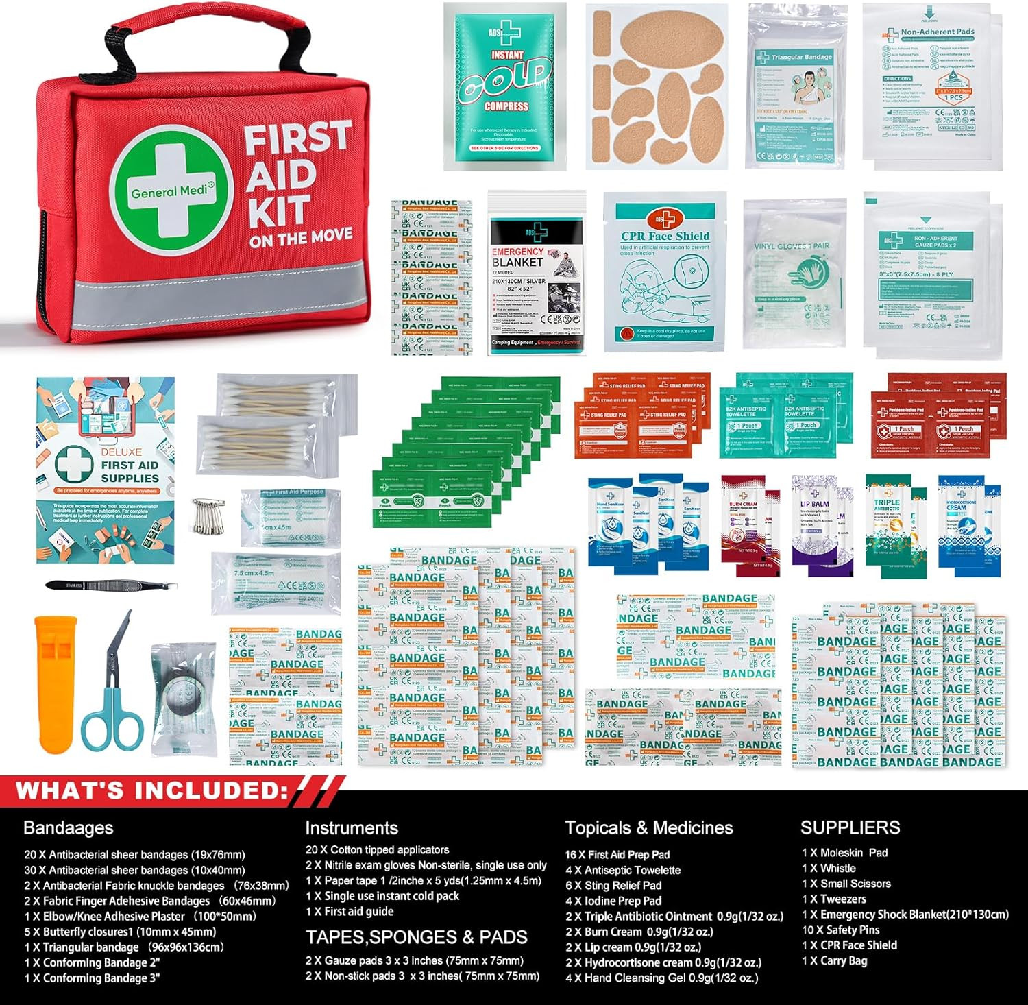 First Aid Kit – 150 Pieces Small Compact First Aid Kit Bag – Includes Instant Co