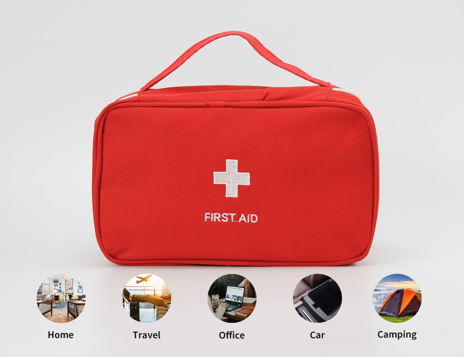 TOPASION Portable Empty First Aid Kit Bag, 9.45 x 5.5 x 3.15 inches, Red