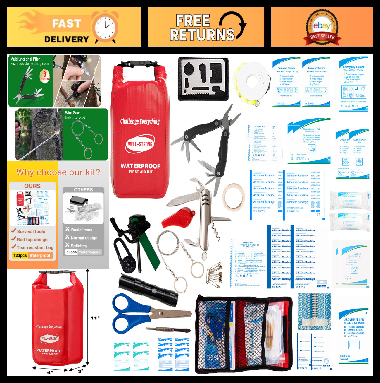 123pcs Waterproof Boat First Aid Kit & Survival Tools – Compact Safety Gear for