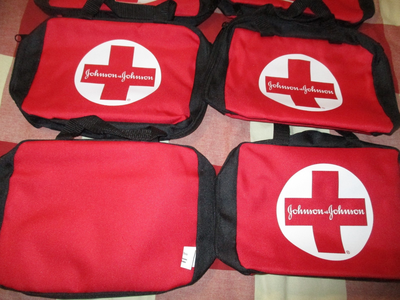 6 First Aid Kit Empty Zippered Bag Red Black Soft Side Johnson & Johnson Pouch