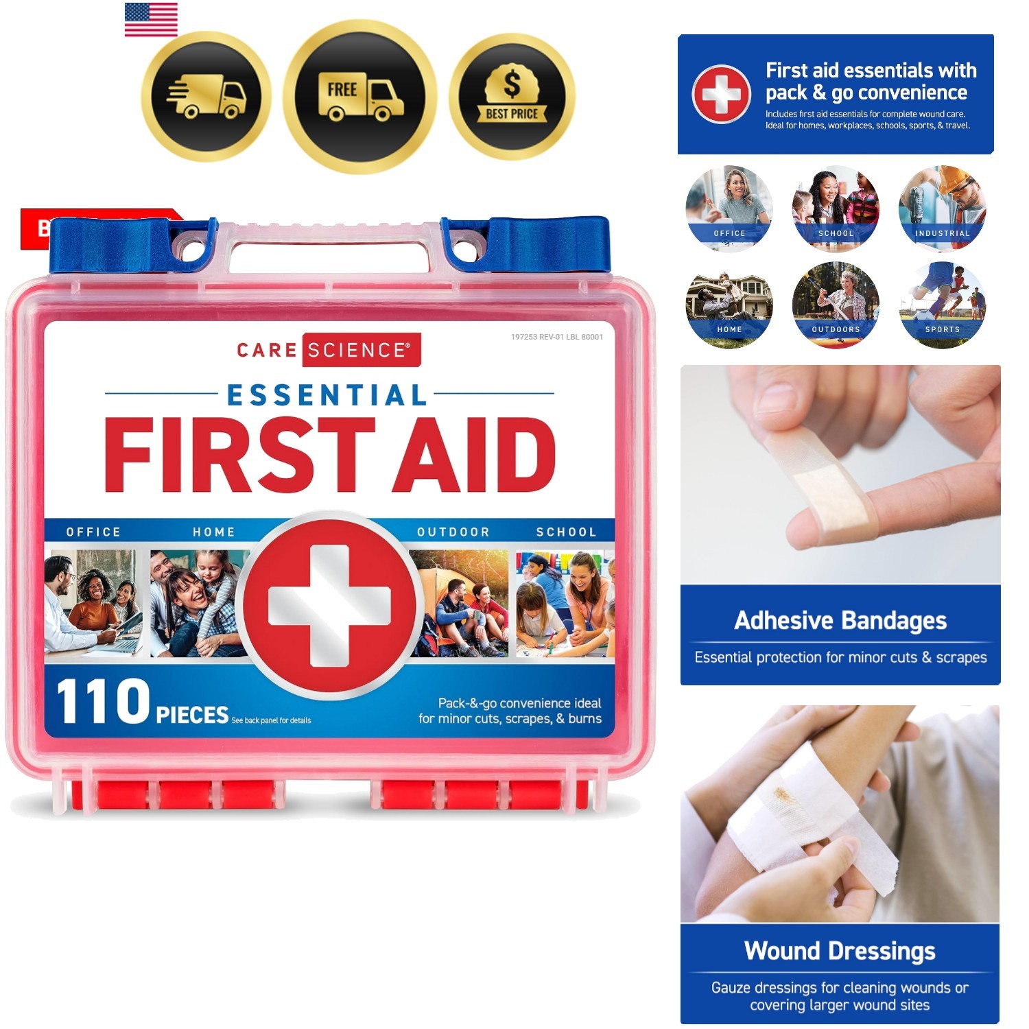 First Aid Kit, 110 Pieces | Professional Use for Travel, Work, School, Home, …