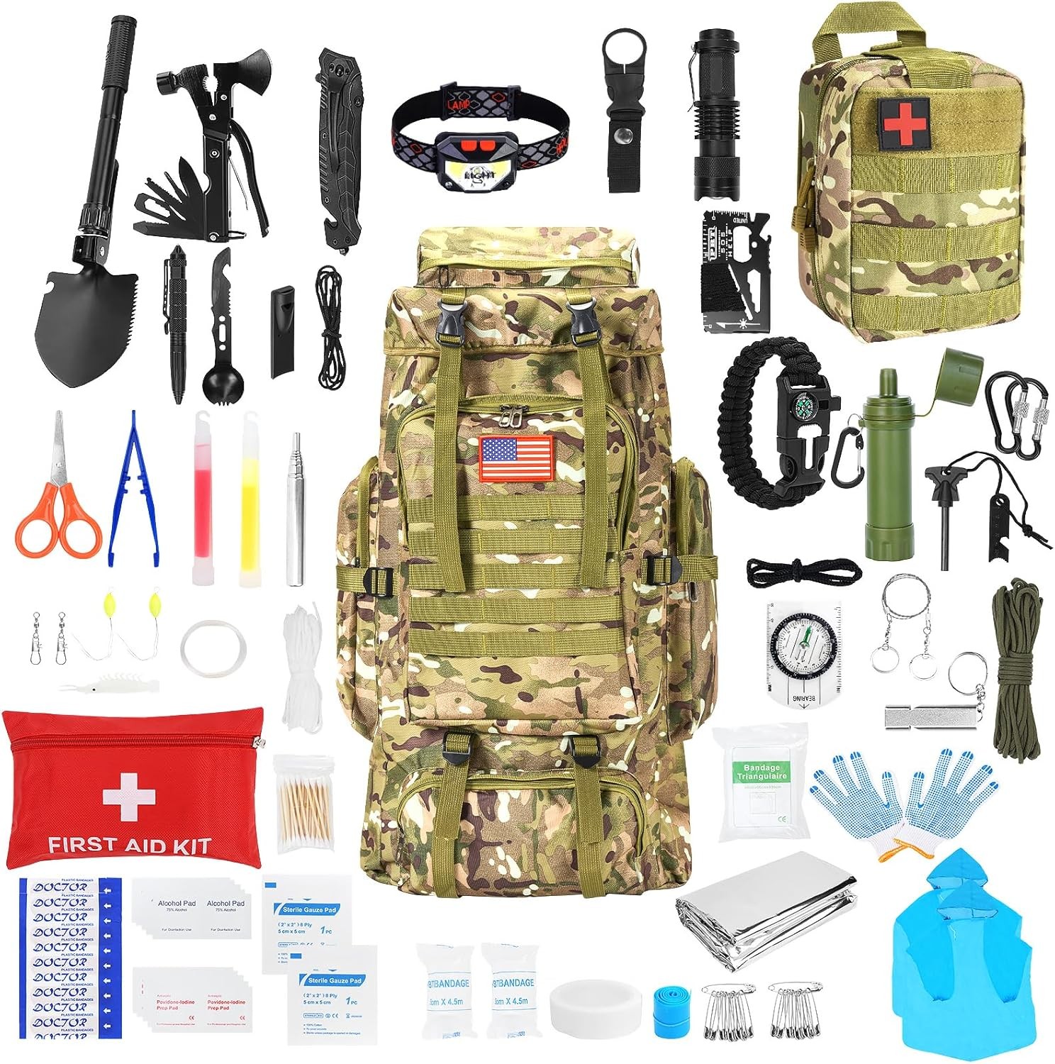 Professional Kit and Large Camping Backpack,First Aid Kit for Adventure