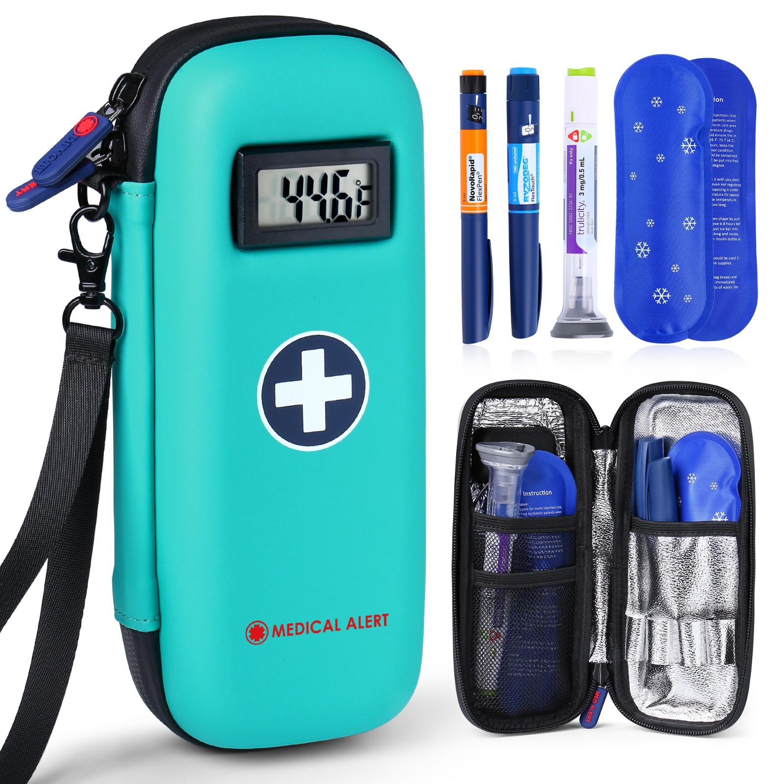 Insulin Cooler Travel Case with Temperature Display with 2 TSA Approved Ice Pack