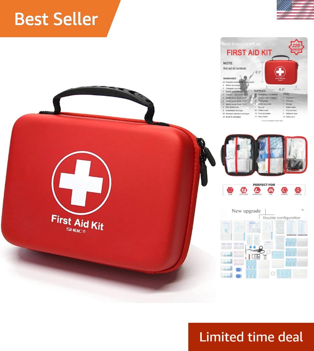 Compact 228-Piece First Aid Kit in Waterproof EVA Case – Family Safety Redefined